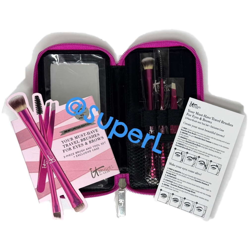 NEW IT COSMETICS 4pc Essential Brushes & Slant Tweezer Eyes & Brows